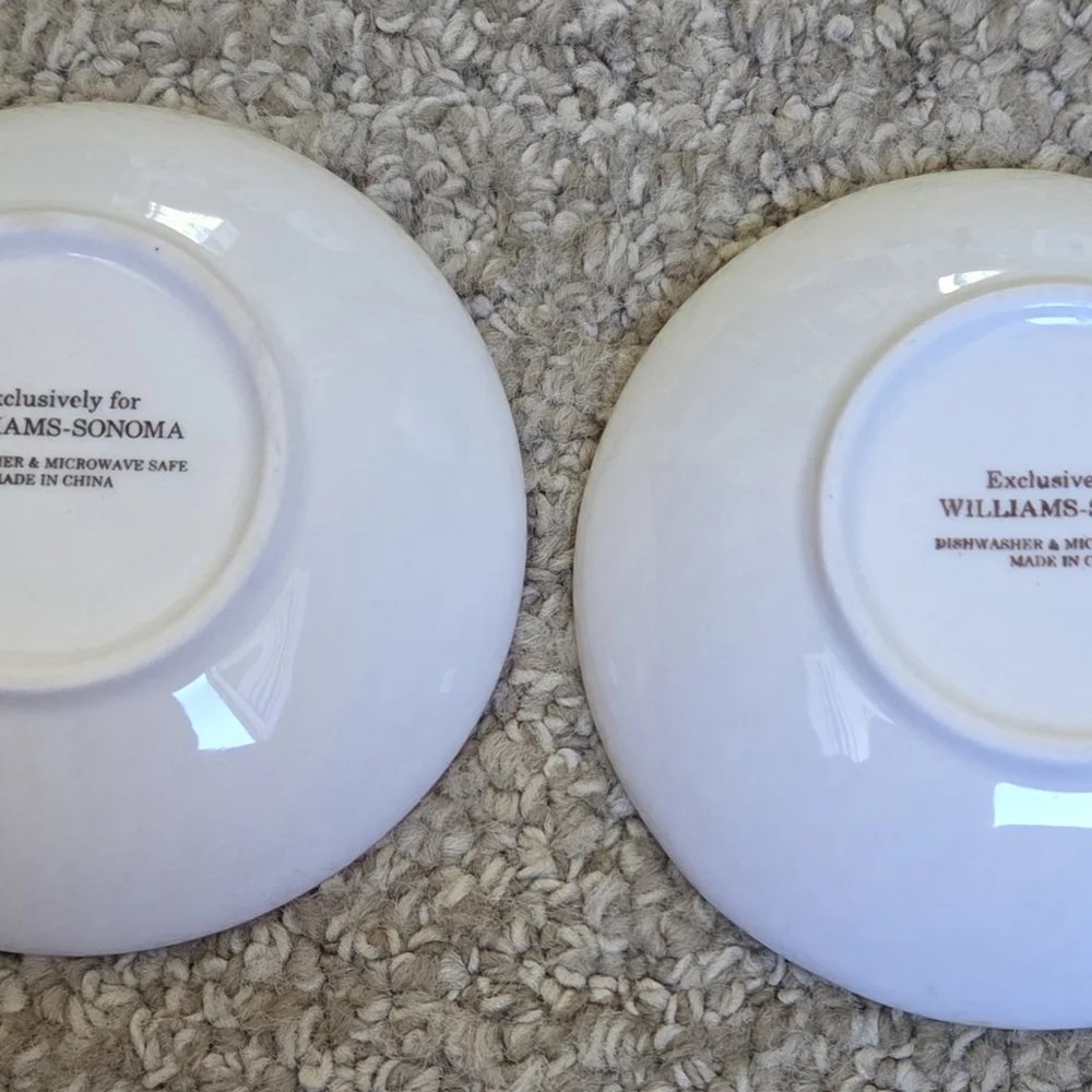 William Sonoma Two Embossed Floral Ceramic Yellow/Red Trinket Tray/Mini Plates